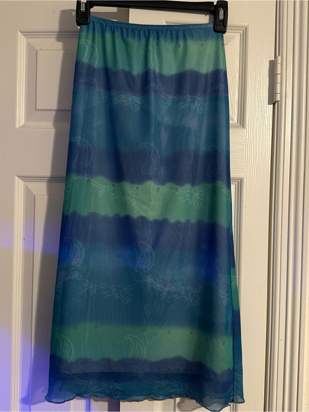 Striped Blue-Green Midi Skirt - Lightweight Women's Skirt
